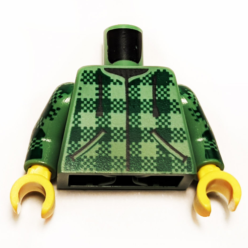 Veste torse, motif imprimé à carreaux vert foncé, bras vert sable, mains jaunes (Torso Jacket, Dark Green Plaid Print, Sand Green Arms, Yellow Hands)