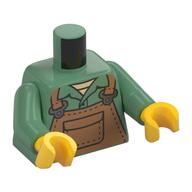 Torse, tablier nougat moyen imprimé, bras vert sable, mains jaunes (Torso, Medium Nougat Apron Print, Sand Green Arms, Yellow Hands)