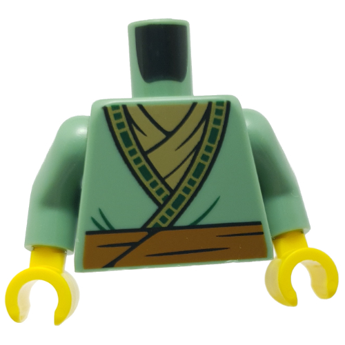 Robe de torse, maillot de corps beige foncé, ceinture ceinture orange foncé motif imprimé, bras vert sable, mains jaunes (Torso Robe, Dark Tan Undershirt, Dark Orange Sash Belt Print, Sand Green Arms, Yellow Hands)