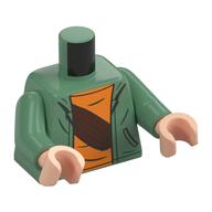 Torse, veste, chemise orange, bracelet brun rougeâtre / pochette / paquet fenouil imprimé, bras vert sable, mains nougat clair (Torso, Jacket, Orange Shirt, Reddish brown Strap/Pouch/Fanny Pack Print, Sand Green Arms, Light Nougat Hands)