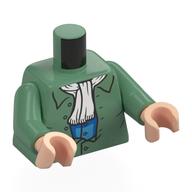 Tunique torse, chemise bleue et azur foncé, motif : écharpe blanche, bras vert sable, mains nougat clair (Torso Tunic, Blue and Dark Azure Shirt, White Scarf Print, Sand Green Arms, Light Nougat Hands)