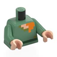 Chemise pixélisée torse avec orange, vert olive, carrés de nougat clair, et motif imprimé ceinture vert foncé, bras vert sable, mains nougat clair (Torso Pixelated Shirt with Orange, Olive Green, Light Nougat Squares, and Dark Green Belt Print, Sand Green Arms, Light Nougat Hands)