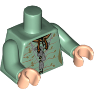 Visuel indicatif Rebrickable de Robe torse avec fermeture à glissière argentée et garniture, Nougat moyen (Sybill Trelawney), bras vert sable, mains nougat clair (Torso Robe with Silver Zipper and Trim, Medium Nougat Trees Print (Sybill Trelawney), Sand Green Arms, Light Nougat Hands)