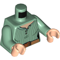 Visuel indicatif Rebrickable de Chemise torse, imprimé ceinture orange, bras vert sable, mains nougat clair (Torso Shirt, Orange Belt Print, Sand Green Arms, Light Nougat Hands)