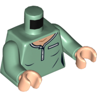 Visuel indicatif Rebrickable de Chemise de torse avec poche, col blanc et nougat clair motif imprimé au cou, bras vert sable, mains nougat clair (Torso Shirt with Pocket, White Collar, and Light Nougat Neck Print, Sand Green Arms, Light Nougat Hands)