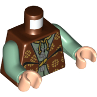 Visuel indicatif Rebrickable de Robe torse serré, avec orante design or sur le sable vert tunique motif imprimé, bras vert sable, mains nougat clair (Torso Robe Clasped, with Orante Gold Design over Sand Green Tunic Print, Sand Green Arms, Light Nougat Hands)
