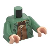 Visuel indicatif Rebrickable de Torse, kacket, gilet nougat moyen, nœud papillon rouge foncé, motif : chemise beige, bras vert sable, mains nougat clair (Torso, Kacket, Medium Nougat Vest, Dark Red Bow Tie, Tan Shirt Print, Sand Green Arms, Light Nougat Hands)