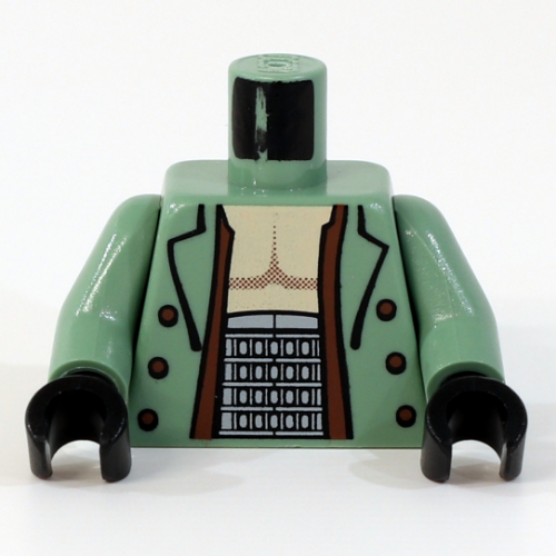 Veste torse, ouvert sur la poitrine nue et grand motif imprimé ceinture (poulpe dr.), bras vert sable, mains noires (Torso Jacket, Open over Bare Chest and Large Belt Print (Dr. Octopus), Sand Green Arms, Black Hands)