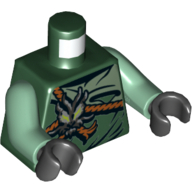 Visuel indicatif Rebrickable de Robe torse avec Cordes croisées avec motif imprimé tête de dragon, bras vert sable, mains noires (Torso Robe with Cross Ropes with Dragon Head Print, Sand Green Arms, Black Hands)