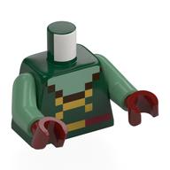 Torse, Collier vert sable pixellisé, bord brun foncé, lacets dorées, motif : ceinture rouge foncé, bras vert sable, mains rouge foncé (Torso, Pixelated Sand Green Collar, Dark Brown Trim, Gold Laces, Dark Red Belt Print, Sand Green Arms, Dark Red Hands)