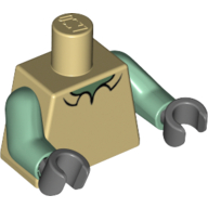 Visuel indicatif Rebrickable de Torse, chemise avec motif imprimé col vert sable, bras vert sable, mains gris bleuté foncé (Torso, Shirt with Sand Green Neck Print, Sand Green Arms, Dark Bluish Gray Hands)