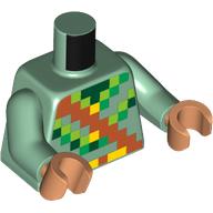 Torse, sangle de nougat moyen Minecraft pixélisé, motif imprimé pixels vert citron/vert/vert foncé, bras vert sable, mains nougat (Torso, Pixelated Minecraft Medium Nougat Strap, Lime/Green/Dark Green Pixels Print, Sand Green Arms, Nougat Hands)
