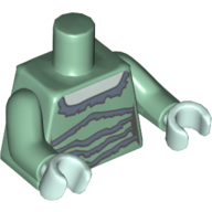 Torse, robe avec motif imprimé de lignes bleu sable, bras vert sable, mains vert d’eau clair (Torso, Dress with Sand Blue Lines Print, Sand Green Arms, Light Aqua Hands)