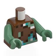 Torse pixélisé blanc, vert, brun foncé, turquoise foncé, et carrés de sable vert motif imprimé, bras et mains vert sable (Torso Pixelated White, Green, Dark Brown, Dark Turquoise, and Sand Green Squares Print, Sand Green Arms and Hands)