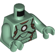 Armure de torse, plaques brun rougeâtre, cercle blanc sur poitrine (réacteur ARC) motif imprimé, bras et mains vert sable (Torso Armor, Reddish Brown Plates, White Circle on Chest (ARC Reactor) Print, Sand Green Arms and Hands)