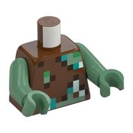 Vert pixellisé, brun foncé, turquoise foncé et vert sable carrés motif imprimé, bras et mains vert sable (Torso Pixelated Green, Dark Brown, Dark Turquoise, and Sand Green Squares Print, Sand Green Arms and Hands)