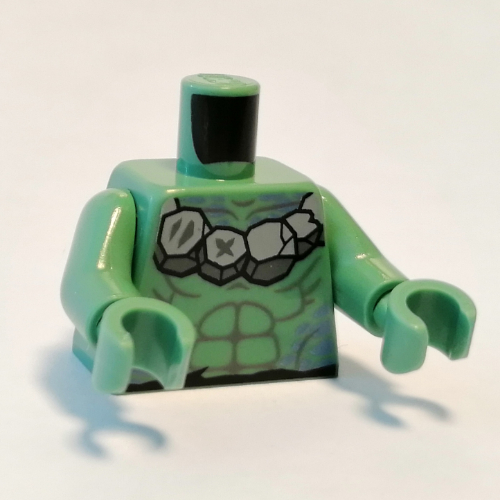 Muscles du torse, collier de roche argent motif imprimé, bras et mains vert sable (Torso Muscles, Silver Rock Necklace Print, Sand Green Arms and Hands)
