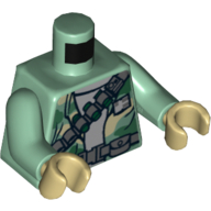 Torse, chemise, camouflage avec ceintures d'armes et de munitions motif imprimé, bras vert sable, mains beiges (Torso, Shirt, Camouflage with Weapon and Ammunition Belts Print, Sand Green Arms, Tan Hands)