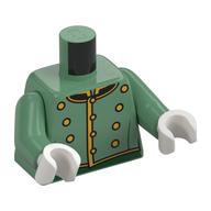 Torse, veste de costume piccolo, boutons dorés, motif imprimé bord vert foncé, bras vert sable, mains blanches (Torso, Piccolo Suit Jacket, Gold Buttons, Dark Green Trim Print, Sand Green Arms, White Hands)