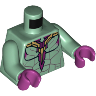 Visuel indicatif Rebrickable de Torse, armure, muscles avec motif imprimé or et magenta (Vision), bras vert sable, mains magenta (Torso, Armor, Muscles with Gold and Magenta Print (Vision), Sand Green Arms, Magenta Hands)