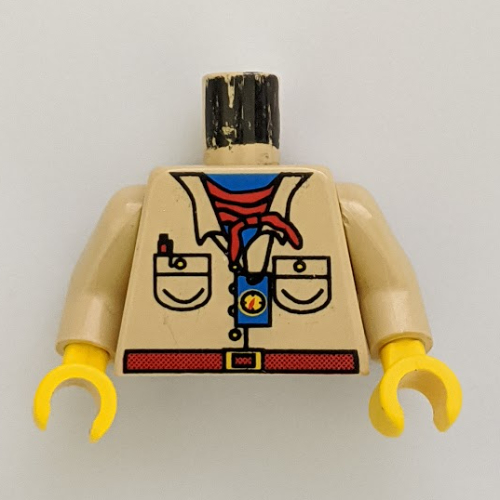 Torse, Chemise, Col bleu, bandana rouge, Motif imprimé boussole, bras beiges, mains jaunes (Torso, Shirt, Blue Neck, Red Bandana, Compass Print, Tan Arms, Yellow Hands)