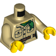 Torse, chemise, poches, foulard vert, ceinture marron '2016 The LEGO Store San Francisco Centre' imprimé avec bras beige, mains jaunes (Torso, Shirt, Pockets, Green Neckerchief, Brown Belt '2016 The LEGO Store San Francisco Centre' Print with Tan Arms, Yellow Hands)