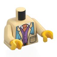 Torse, veste, veste lavande, chemise blanche, cravate corail, motif imprimé écharpe Azur moyen, bras beiges, mains jaunes (Torso, Jacket, Lavender Jacket, White Shirt, Coral Tie, Medium Azure Scarf Print, Tan Arms, Yellow Hands)