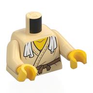 Torse, robe, ceinture nougat moyen, garniture, motif : écharpe blanche, bras beiges, mains jaunes (Torso, Robe, Medium Nougat Belt, Trim, White Scarf Print, Tan Arms, Yellow Hands)