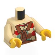 Visuel indicatif Rebrickable de Torse, Rouge/Bleu sable/Orange foncé/beige Tunique matelassée, écharpe orange foncé, Rouge Collier motif imprimé, bras beiges, mains jaunes (Torso, Red/Sand Blue/Dark Orange/Tan Quilted Tunic, Dark Orange Scarf, Red Necklace Print, Tan Arms, Yellow Hands)