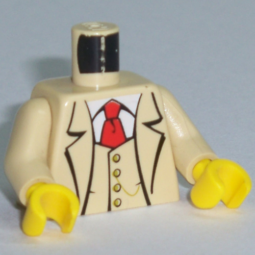 Torse, veste de costume avec gilet et motif imprimé cravate rouge (Gent), bras beiges, mains jaunes (Torso, Suit Jacket with Vest and Red Tie Print (Gent), Tan Arms, Yellow Hands)