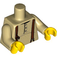 Torse, chemise à 3 boutons et bretelles marron motif imprimé, bras beiges, mains jaunes (Torso, Shirt with 3 Buttons and Brown Suspenders Print, Tan Arms, Yellow Hands)