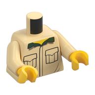 Torse, chemise avec poches et motif imprimé col vert foncé, bras beiges, mains jaunes (Torso, Shirt with Pockets and Dark Green Collar Print, Tan Arms, Yellow Hands)
