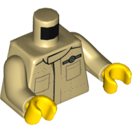Visuel indicatif Rebrickable de Torse, Chemise, Poches, Morris Cooper Mini Logo imprimé, bras beiges, mains jaunes (Torso, Shirt, Pockets, Morris Cooper Mini Logo Print, Tan Arms, Yellow Hands)