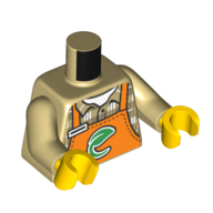 Torse, Chemise sous Tablier orange avec motif imprimé feuille verte, bras beiges, mains jaunes (Torso, Shirt under Orange Apron with Green Leaf Print, Tan Arms, Yellow Hands)