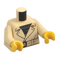 Torse, manteau, ceinture beige, pull noir motif imprimé, bras beiges, mains jaunes (Torso, Coat, Tan Belt, Black Sweater Print, Tan Arms, Yellow Hands)