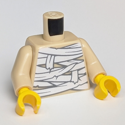 Visuel indicatif Rebrickable de Torse, blanc bande d'emballage motif imprimé, bras beiges, mains jaunes (Torso, White Bandage Wrapping Print, Tan Arms, Yellow Hands)