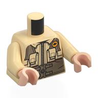 Visuel indicatif Rebrickable de Torse, veste, équipement tactique de beige foncé, poches, jaune jurassique parc logo motif imprimé, bras beiges, mains nougat clair (Torso, Jacket, Dark Tan Tactical Gear, Pockets, Yellow Jurassic Park Logo Print, Tan Arms, Light Nougat Hands)