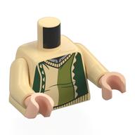 Torse, pull, rayures vert foncé et vert olive, motif : chemise gris bleuté clair, bras beiges, mains nougat clair (Torso, Sweater, Dark Green/Olive Green Stripes, Light Bluish Grey Shirt Print, Tan Arms, Light Nougat Hands)