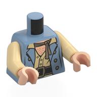 Torse, veste, boutons, chemise beige, ceinture brun foncé, écharpe beige foncé, motif imprimé poitrine nougat clair, bras beiges, mains nougat clair (Torso, Jacket, Buttons, Tan Shirt, Dark Brown Belt, Dark Tan Scarf, Light Nougat Chest Print, Tan Arms, Light Nougat Hands)