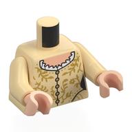 Torse, robe, garniture blanche, boutons, nougat clair poitrine, or décorations motif imprimé, bras beiges, mains nougat clair (Torso, Dress, White Trim, Buttons, Light Nougat Chest, Gold Decorations Print, Tan Arms, Light Nougat Hands)