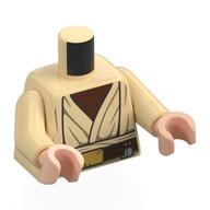 Torse, robes Jedi, chemise brun rougeâtre, ceinture, Boucle de ceinture en or motif imprimé, bras beiges, mains nougat clair (Torso, Jedi Robes, Reddish Brown Shirt, Belt, Gold Belt Buckle Print, Tan Arms, Light Nougat Hands)
