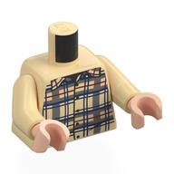 Torse, bleu foncé/rouge foncé/gris foncé à carreaux motif imprimé, bras beige, bras nougat clair (Torso, Dark Blue/Dark Red/Dark Bluish Grey Plaid Shirt Print, Tan Arms, Light Nougat Arms)