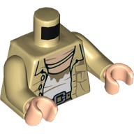 Visuel indicatif Rebrickable de Torse, chemise, ouvert sur chemise blanche graissée, ceinture, motif imprimé collier, bras beiges, mains nougat clair (Torso, Shirt, Open over Greased White Shirt, Belt, Necklace Print, Tan Arms, Light Nougat Hands)
