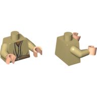 Visuel indicatif Rebrickable de Torse, robe, ouverture froissé, motif : ceinture brune, bras beiges, mains nougat clair (Torso, Robe, Rumpled Opening, Brown Belt Print, Tan Arms, Light Nougat Hands)