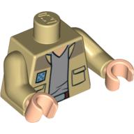 Torse, chemise ouverte avec poches et t-chemise gris motif imprimé (capitaine antilles), bras beiges, mains nougat clair (Torso, Shirt Open with Pockets and Gray T-Shirt Print (Captain Antilles), Tan Arms, Light Nougat Hands)