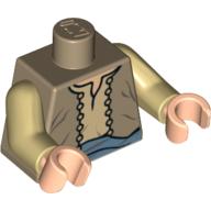 Torse, gilet avec boutons dorés sur chemise beige imprimé (marchandise), bras beiges, mains nougat clair (Torso, Vest with Gold Buttons over Tan Shirt Print (Merchant), Tan Arms, Light Nougat Hands)