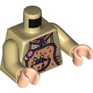 Torse, Tablier avec des fleurs et de la laine et aiguilles à tricoter en poche motif imprimé, bras beiges, mains nougat clair (Torso, Apron with Flowers and Wool and Knitting Needles in Pocket Print, Tan Arms, Light Nougat Hands)