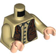 Torse, chemise avec boutons et modèle imprimé gilet style occidental marron, bras beiges, mains nougat clair (Torso, Shirt with Buttons and Brown Western Style Vest Print, Tan Arms, Light Nougat Hands)
