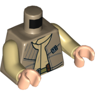 Torse, gilet avec sous-chemise beige, insigne général imprimé (rebelle), bras beiges, mains nougat clair (Torso, Vest with Tan Undershirt, General Insignia Print (Rebel), Tan Arms, Light Nougat Hands)