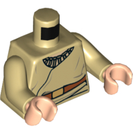 Torse, robe avec Collier et Ceinture avec Boucle d'Or motif imprimé, bras beiges, mains nougat clair (Torso, Robe with Necklace and Belt with Gold Buckle Print, Tan Arms, Light Nougat Hands)